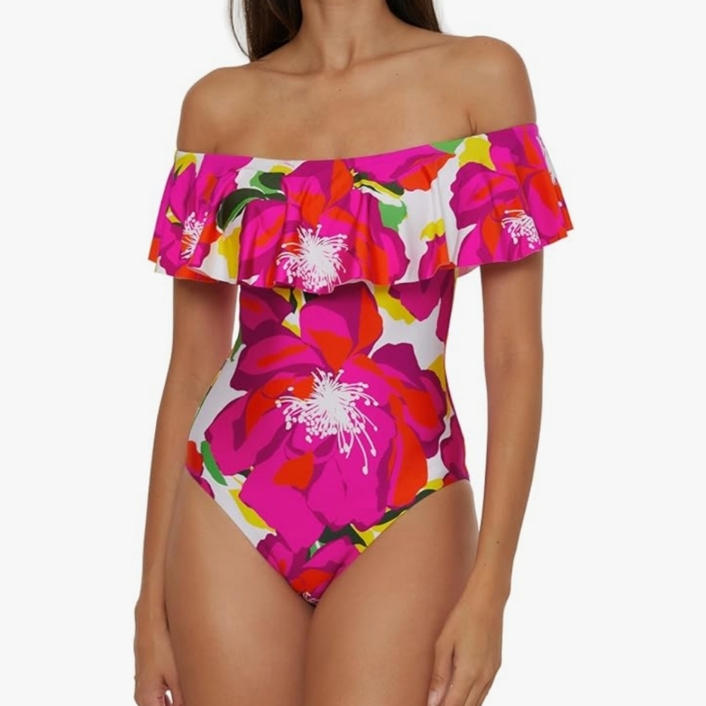 Trina Turk Ruffle One Piece Swimsuit, Off Shoulder
